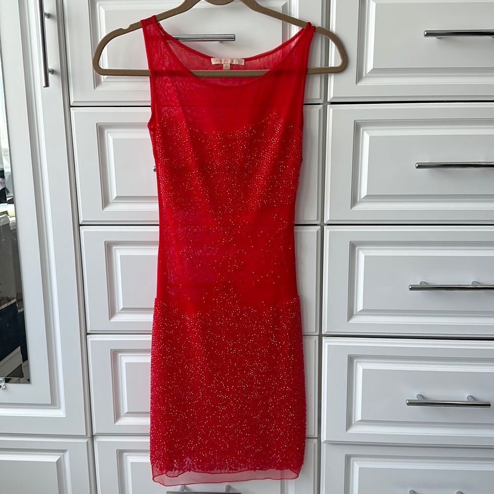 Night-out bright red dress.